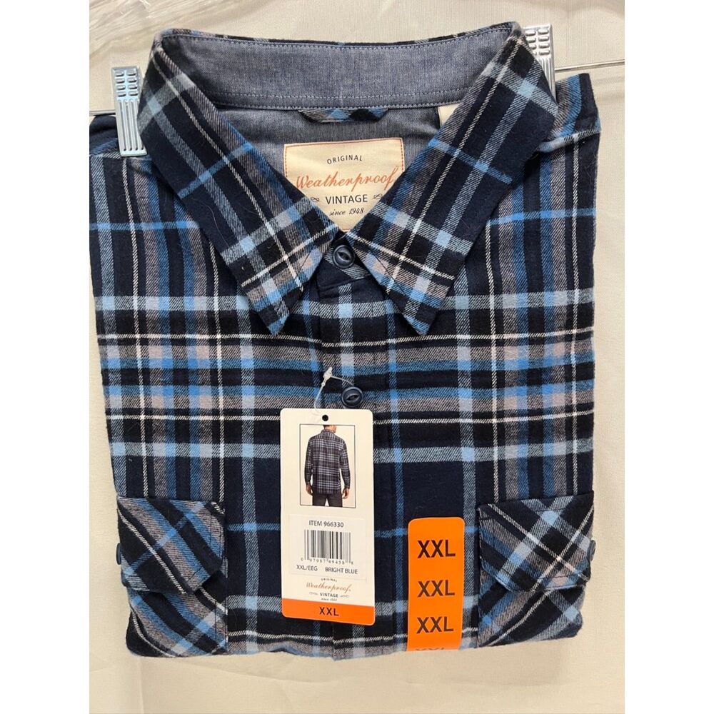 NWT Men's Weatherproof Vintage Soft Brushed Plaid Flannel Shirt. Size XXL.